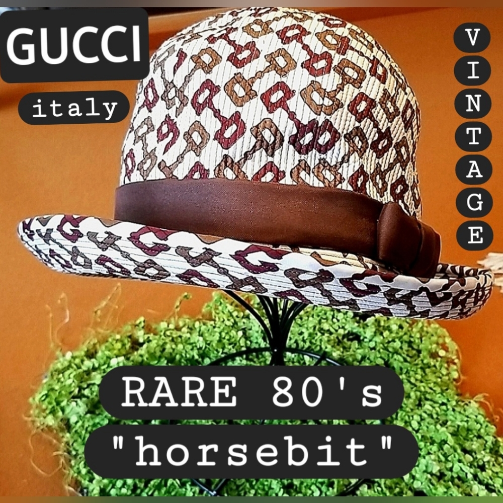 Vtg GUCCI Italy Brown   Equestrian Bowler Fabric Horsebit Bucket RARE Hat